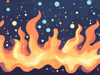 Vivid abstract flames rise against a starry night sky, creating a mesmerizing contrast.