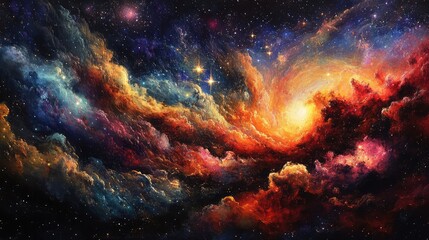 Fototapeta premium An imaginative depiction of a galaxy caught in distortion, featuring swirling clouds of gas and vivid star trails in vibrant colors