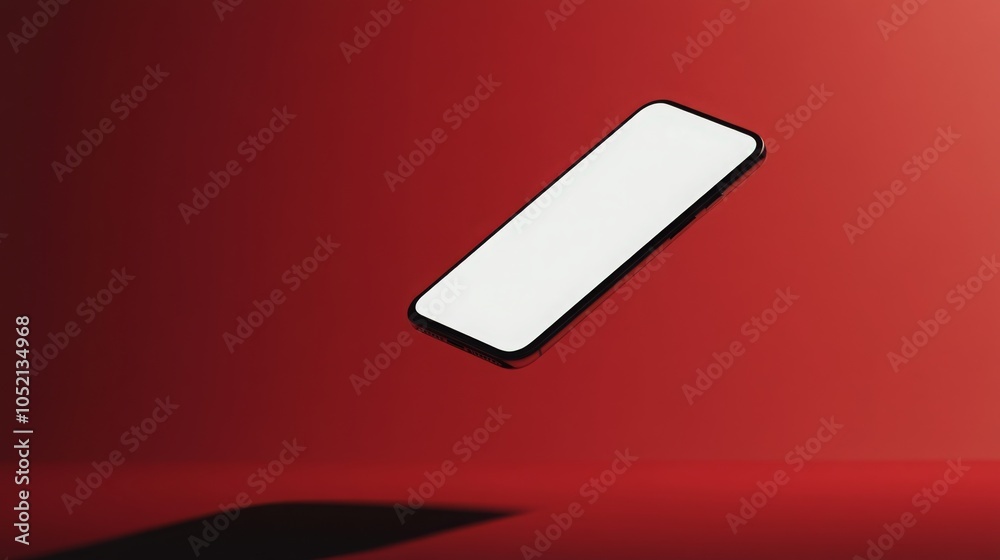 Leinwandbilder a sleek smartphone hovers in mid-air against a striking red backdrop, emphasizing its modern design 