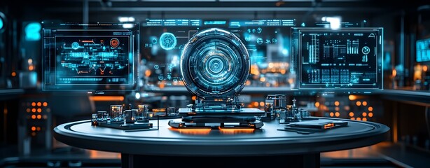 Futuristic Development Workspace with Digital Interfaces