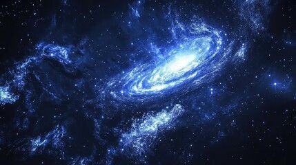 Fototapeta premium A striking blue galaxy illuminated against the dark backdrop of the universe, with swirling arms of shimmering cobalt and light blue