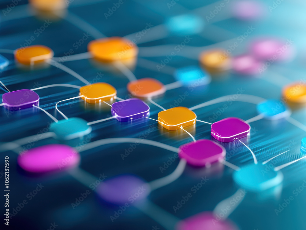 Fototapete a vibrant, abstract representation of interconnected nodes and pathways, depicting a network or data