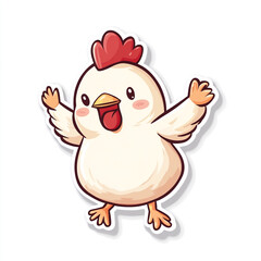 Fototapeta premium A cute cartoon chicken dancing in the air, in a sticker-like style with simple lines. 