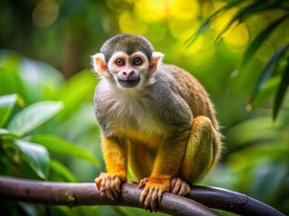 Obraz premium Squirrel Monkey in Nature: A Vibrant Portrait for Wildlife Enthusiasts and Nature Lovers