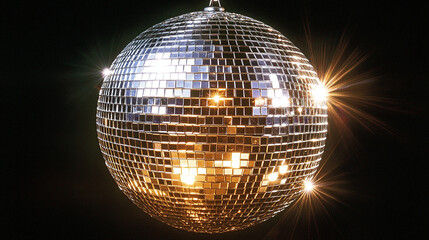 Close-up of disco mirror ball with sparkling lights
