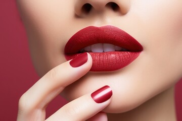 Naklejka premium Lipstick cosmetics hand skin.