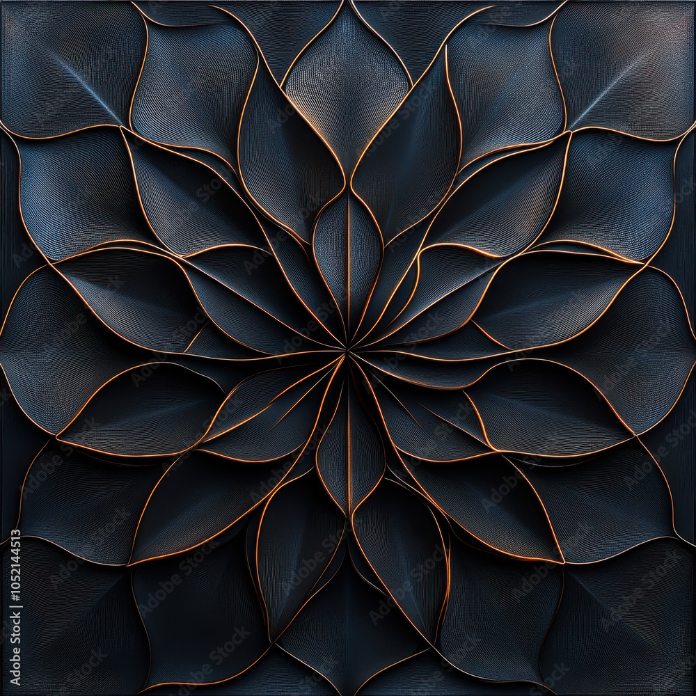 Poster a visually striking dark floral pattern with intricate layers, showcasing elegant symmetry and a med