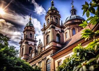 Fototapeta premium Stunning Church Towers Against a Clear Blue Sky - High Depth of Field Photography