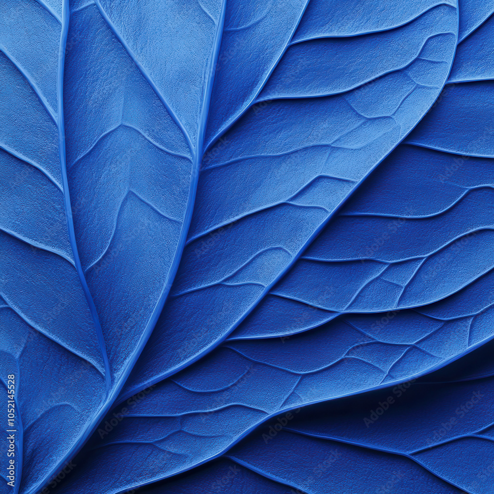 Poster a close-up of textured leaves displaying a rich blue color, highlighting intricate veins and shapes.