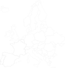 Detailed outline map of Europe, highlighting country borders and major regions