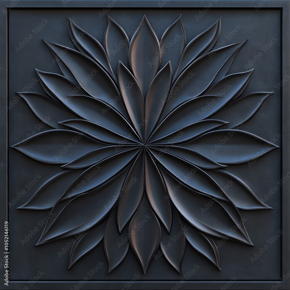Poster a textured, dark flower design featuring layered petals, creating an intricate, abstract pattern tha