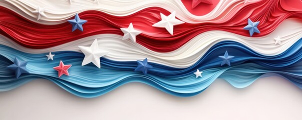 Creative wavy design featuring red, white, and blue colors with stars, ideal for patriotic themes and artistic projects.