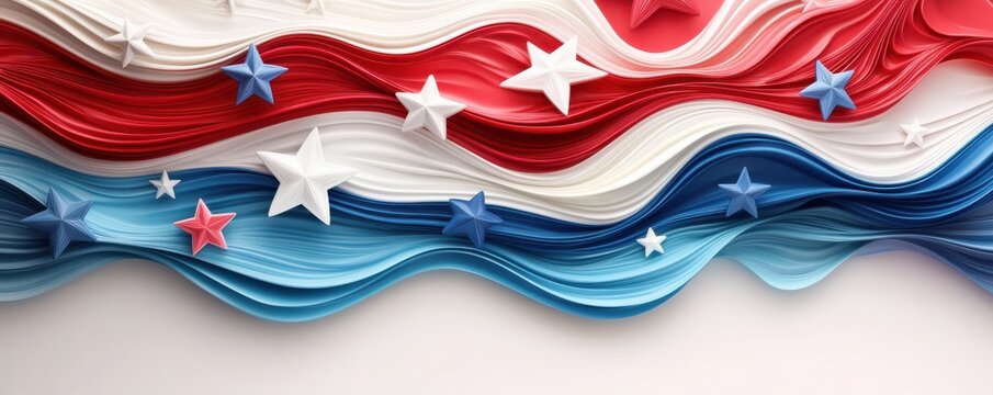 Creative wavy design featuring red, white, and blue colors with stars, ideal for patriotic themes and artistic projects.