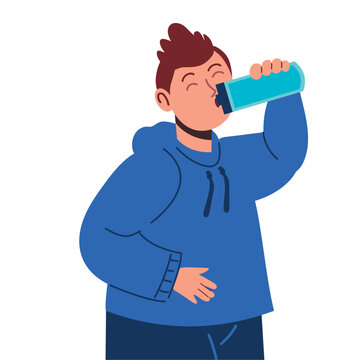 young man drinking from water bottle