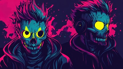 Neon Skull Illustration