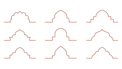 Line arabic arch frame border pattern. Simple outline tunisia, saudi, moroccan elements