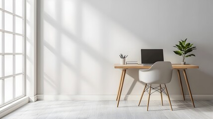 Minimalist Home Office Setup with Laptop and Furniture Highlighting Focus and Productivity