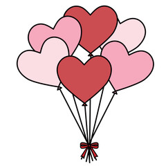 シンプルでかわいいたくさんのハートの形の赤い風船