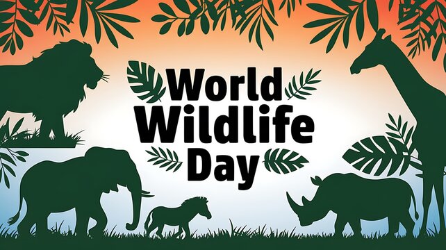 Silhouette Illustration of Various Wildlife Animals Celebrating World Wildlife Day