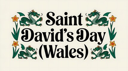 Saint David's Day Celebration with Green Dragons and Daffodils