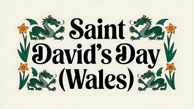 Saint David's Day Celebration with Green Dragons and Daffodils