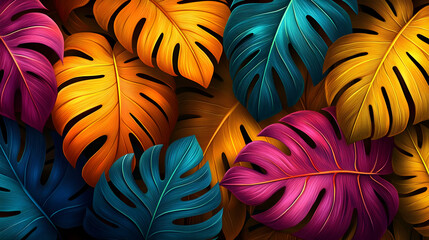 Tropical Leaf Illustration - Colorful Abstract Background