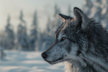wolf  Dark grey wolf in winter  wolf