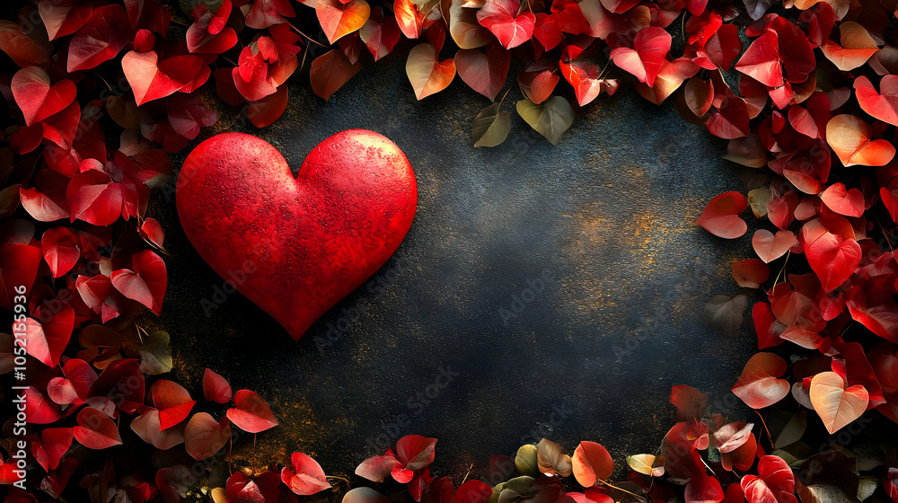 Canvas Prints Red Heart with Autumn Leaves Background Illustration