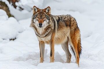 Obraz premium Gray wolf Canis lupus wolf standing in the snow captive Bavaria Germany Europe wolf wolf