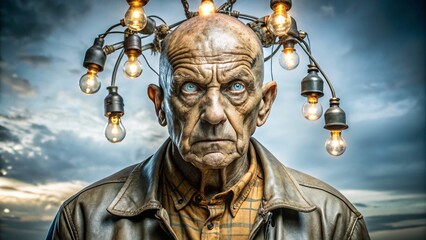 Fototapeta premium Supernatural Metal Creature in Darkness with Light Bulbs - Conceptual Photography