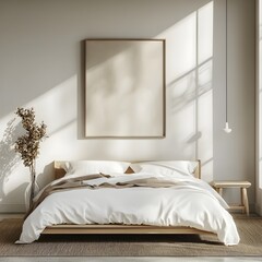 Minimalist Bedroom with Abstract Wall Art Creating Tranquil Ambiance