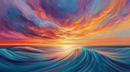 Obraz premium Vibrant Ocean Wave at Sunset - Colorful Seascape Art