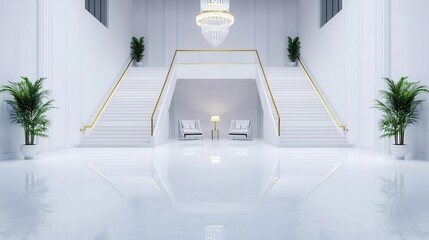 Highend hotel reception with white marble floors, goldaccented furniture, and a crystal chandelier, luxurious hotel reception, grand, elegant