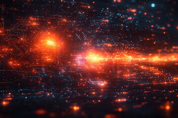 Abstract digital background with glowing circuit board pattern.