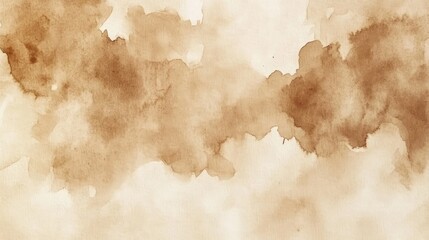 Abstract watercolor background with brown paint splatters and soft edges on a white backdrop.