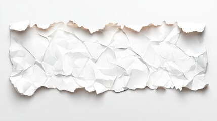 A piece of crumpled white paper with torn edges on a white background.