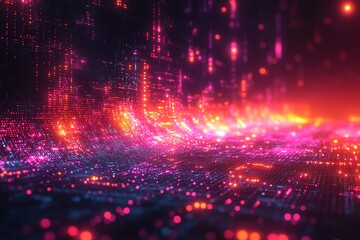Fototapeta premium Abstract digital background with glowing lines and particles.