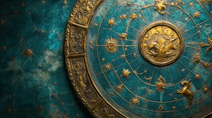 Obraz premium Cosmic Zodiac Wheel on Vibrant Background
