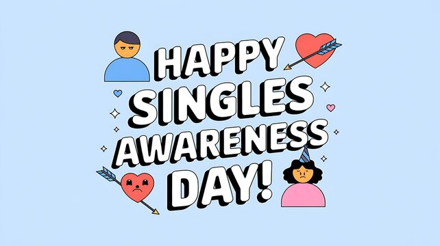 Happy Singles Awareness Day with Cartoon Illustrations - Powered by Adobe