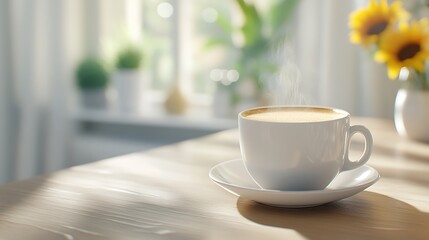 Classic cup of coffee with a rich crema in a stylish ceramic mug, steam rising gently