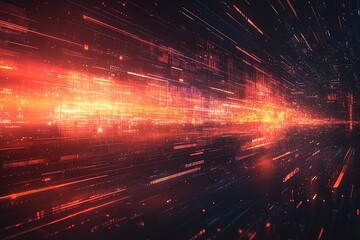 Abstract digital data stream background with glowing lines and particles.