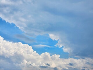 Blue sky with fluffy white clouds. summer sky. Cumulus clouds. Korea