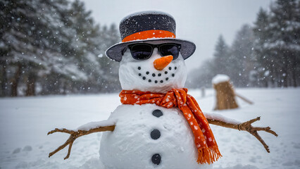 AI-generated images of snowman in heavy snow ready for winter
