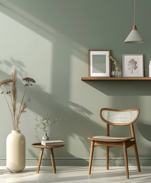Frame mock up on Living Room, Minimalist Corner with Soft Shadows and Artistic Decor- Generative Ai