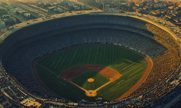 Exciting Aerial View of Yankee Stadium with Cheering Crowd During Game