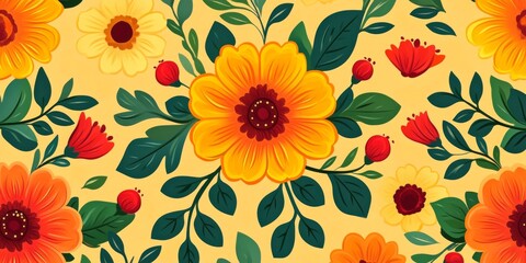 A lovely pattern of traditional flowers, repeated endlessly against a background.
