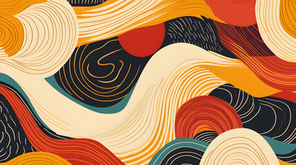 A colorful abstract painting with swirls and circles