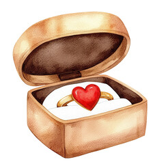 A romantic ring inside a golden box, featuring a heart-shaped design, symbolizes love and commitment.