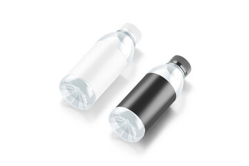 Blank 16 oz plastic water bottle black and white label mockup