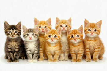 a group of cute red cats on white background